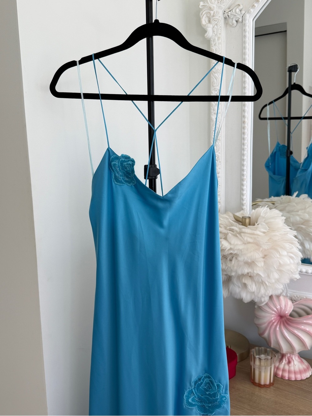 Vintage Y2k La Senza Blue Slip Nightgown with Floral Appliqué - Picture 10 of 13